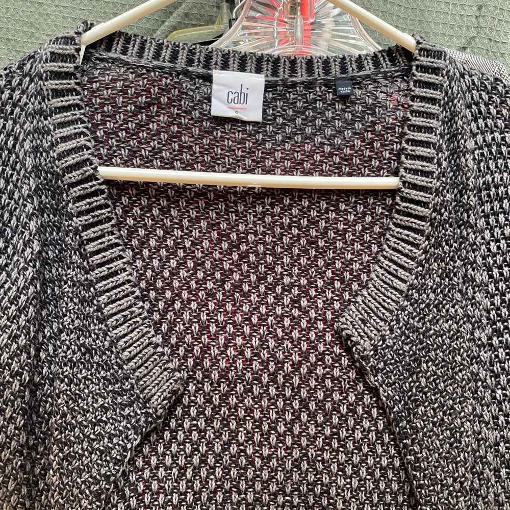CAbi Textured Open-Knit Cardigan in Charcoal and Grey